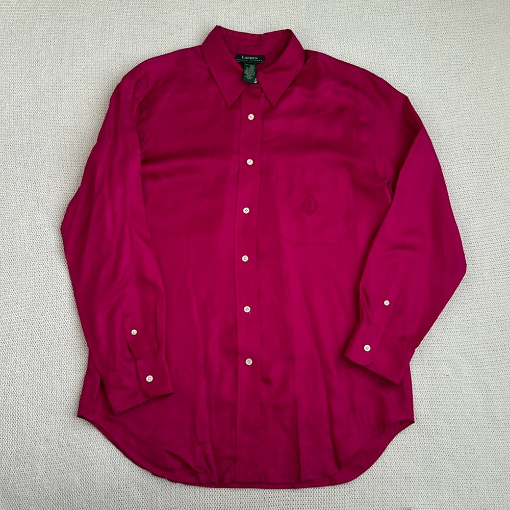 Ralph Lauren 100% Silk Fuchsia Button Down Size 12